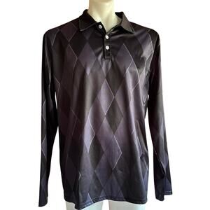 Mens Shirt Size XL Black Argyle Golf Work Collared Long Sleeve Lightweight Polo
